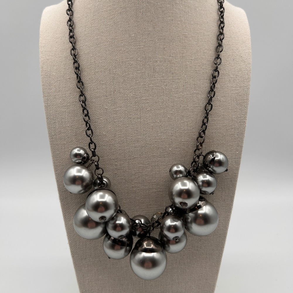 Gunmetal‎ Grey Cluster Dangle Bead Statement Necklace Chunky Metallic 18-20"